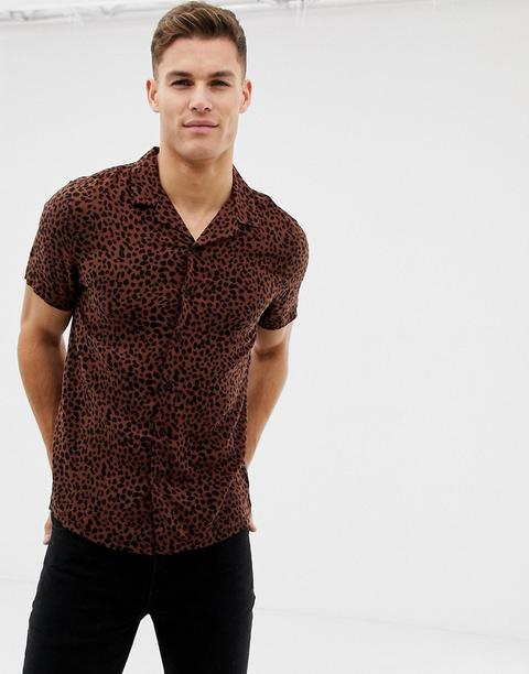 Camisa De Viscosa Con Cuello De Solapas Y Estampado De Leopardo De New Look