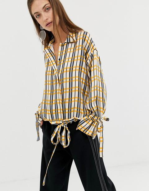 Blusa A Cuadros Con Detalle Anudado De Asos White-multicolor