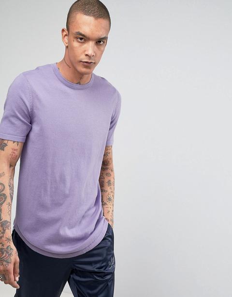 Camiseta Larga Lila Con Bajo Redondeado De Asos