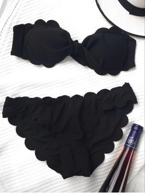 Traje De Bikini De Bandeau Con Ribete Festoneado