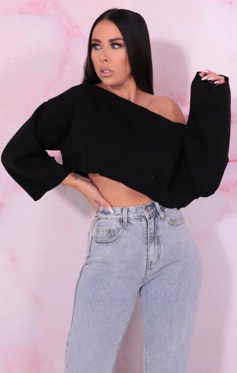 Black Oversized Crop Knit Jumper - Toni