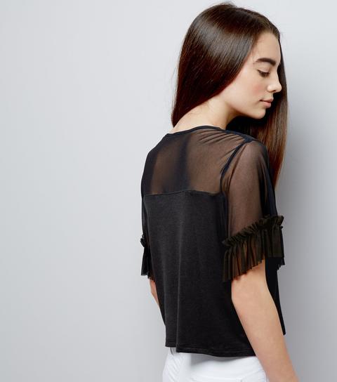 Teens Mesh Frill Trim Crop Top New Look