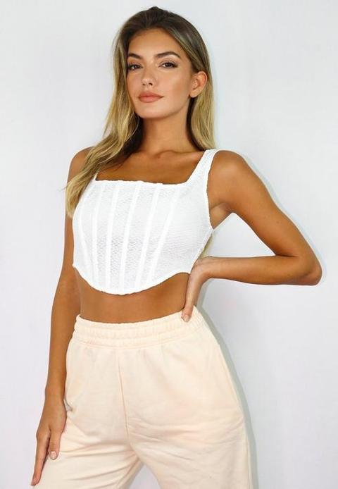 White Cobweb Lace Corset Crop Top, White