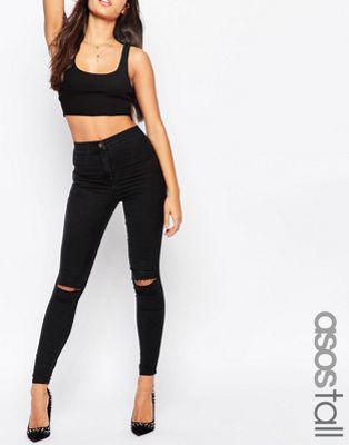 Asos Tall - Rivington - Jeggings Di Jeans Neri A Vita Alta Con Strappi Alle Ginocchia