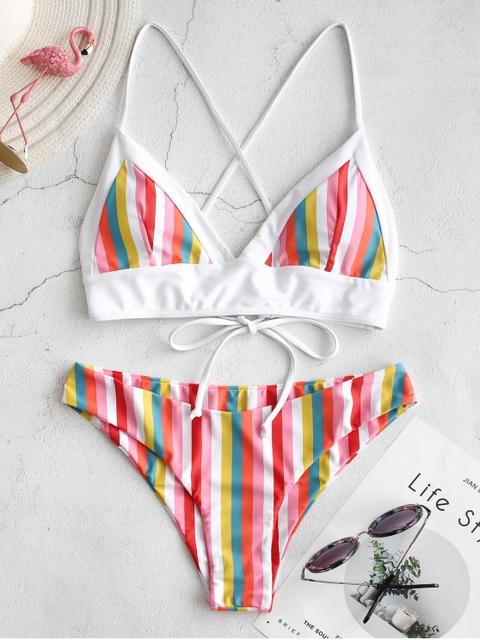 Zaful Bikini Cruzados De Rayas De Colores Multi-a Multi-b Multi-c Multi-d