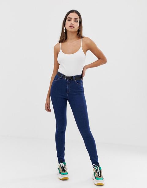 Asos Design High Rise Ridley 'skinny' Jeans In Deep Blue Wash