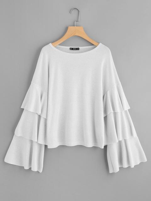 Drop Shoulder Layered Bell Sleeve Tee