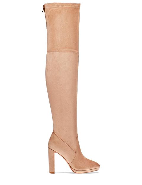 Confessions Thigh High Boots With Zip Detail In Nude Faux Suede