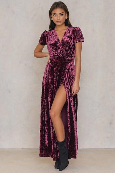 Na-kd Party Velvet Deep Neck Overlap Dress - Red,purple