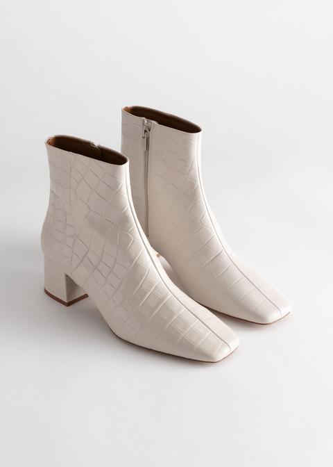 Croc Embossed Leather Square Toe Boots