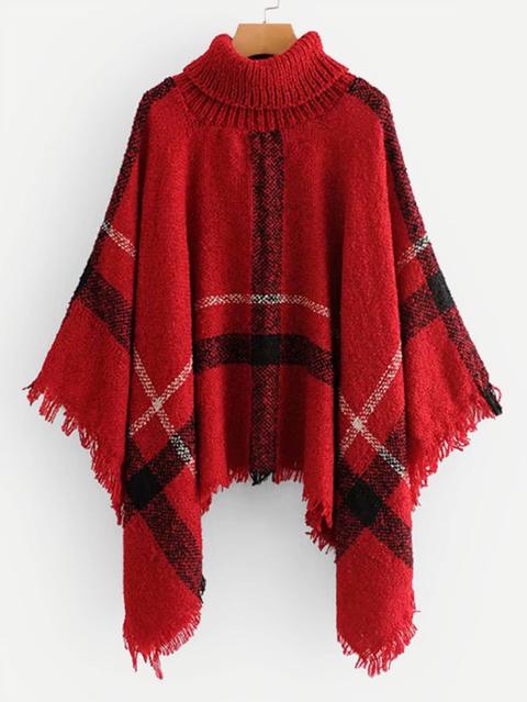 Maglione A Poncho Bordo Con Frange