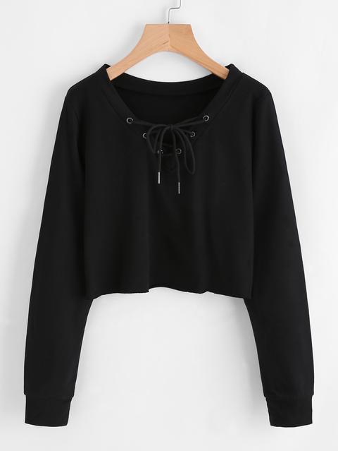 Eyelet Lace Up Sweatshirt