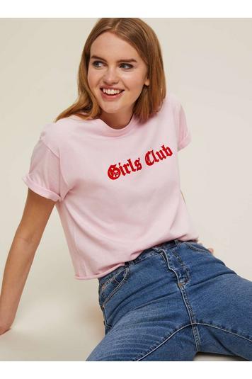 Womens Petite 'girls Club' Slogan T-shirt, Pink