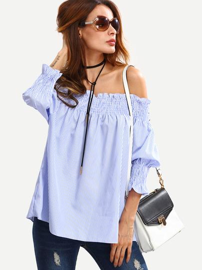 Blusa Hombro Al Aire Rayas Verticales Azul