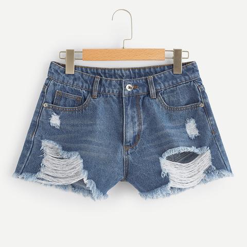 Shorts Denim Rotos Con Cremallera