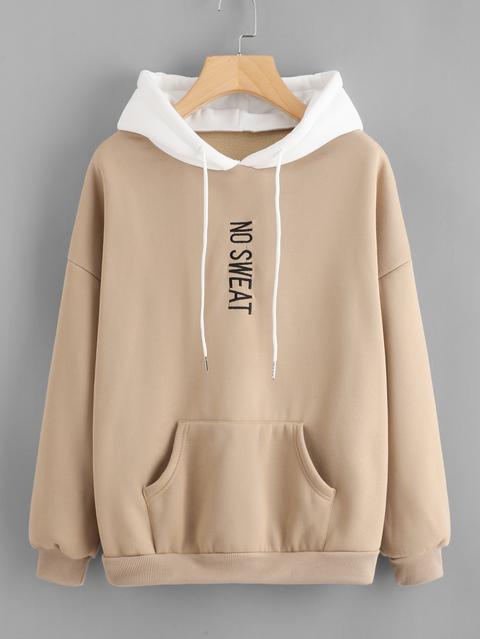 Letter Embroidered Kangaroo Pocket Hoodie