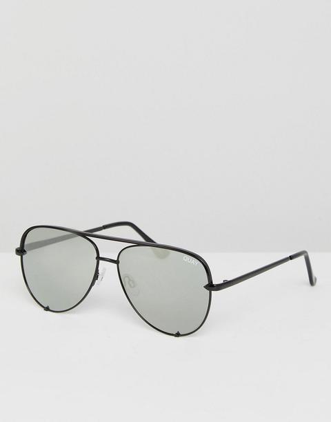 Quay Australia X Desi High Key Mini Aviator Sunglasses In Black/silver