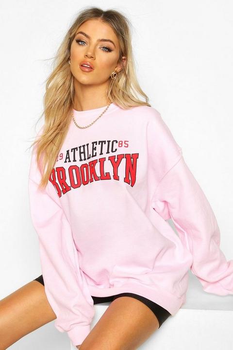 Womens Brooklyn Slogan Extreme Oversized Sweatshirt - Pink - M, Pink