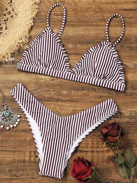 Bikini Perizoma A Strisce Con Volant Stripe