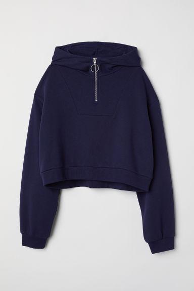 H & M - Sudadera Corta Con Capucha - Azul