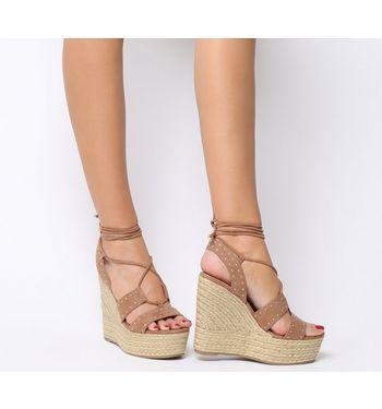 Office Hula Hula Ghillie Espadrille Wedge Tan With Studs