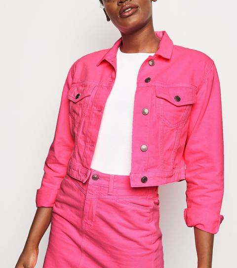 bright pink denim jacket