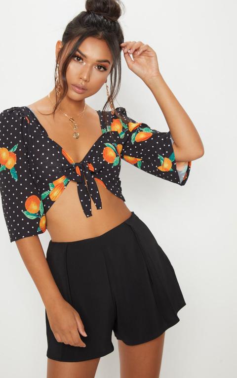 Black Pleat Front Satin Short