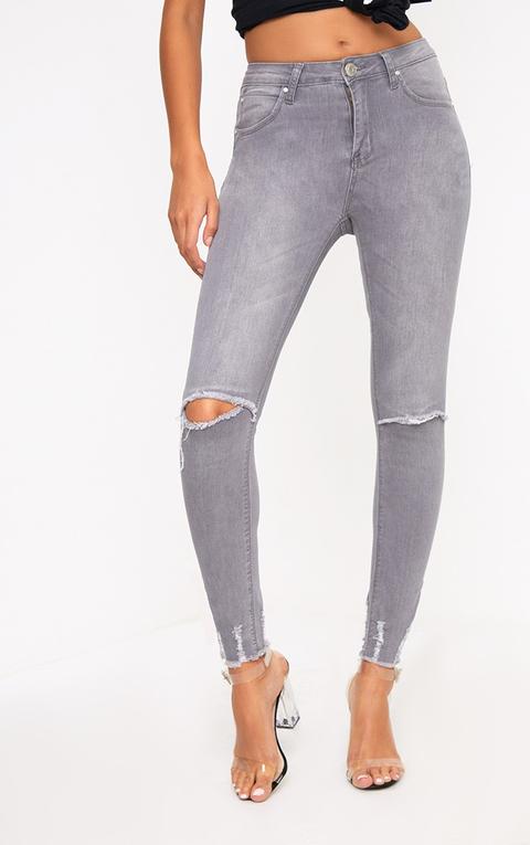 Jancis Grey Knee Rip Skinny Jean, Grey