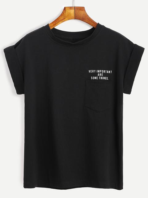 Camiseta Con Estampado De Letras - Negro