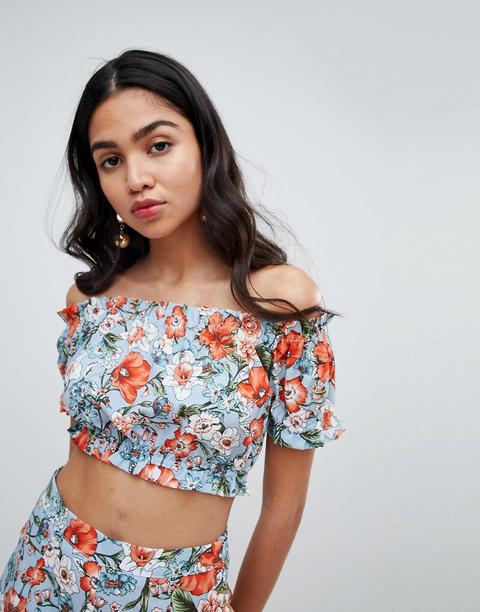 Boohoo - Top Corto A Fiori Con Scollo Alla Bardot - Multicolore