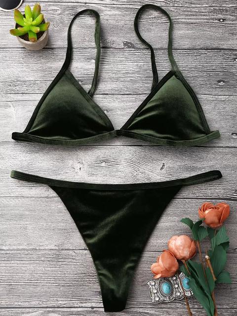 Bikini Perizoma In Velluto Con Stringhe