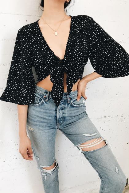 Polka Tie Top - Black