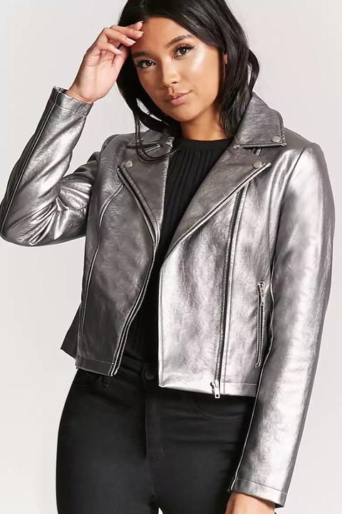 Metallic Zip-front Moto Jacket