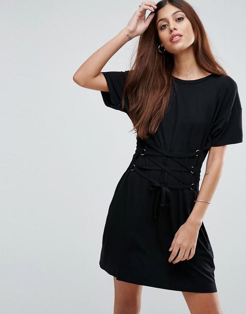 Asos - Vestito T-shirt Con Corsetto - Nero