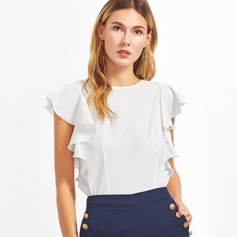 Top Maniche Increspate - Bianco