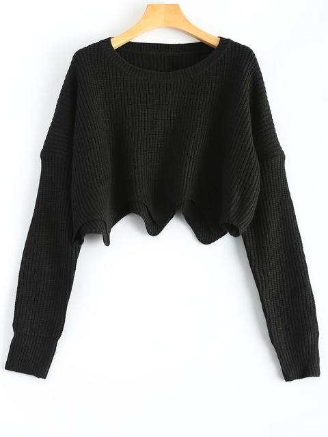 Round Neck Cropped Scalloped Sweater