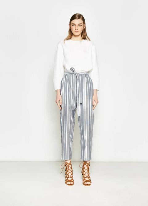 Pantaloni Crop A Righe Con Cintura