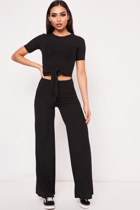 Faye Black Ribbed Tie Front Co Ord