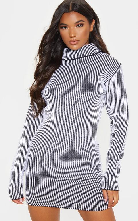 White Two Tone Knitted Dress