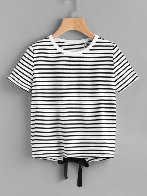 Bow Tie Overlap Back Striped Tee