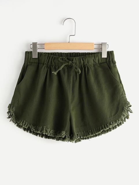 Raw Cut Fray Hem Drawstring Shorts