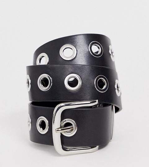 Esclusiva My Accessories - London - Cintura Nera Per Jeans Per Vita E Fianchi Con Occhielli Argento - Nero