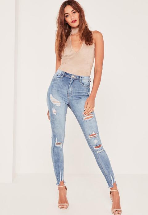 high waisted ripped skinny jeans blue