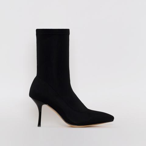 Lauren Black Lycra Mid Heel Ankle Boots