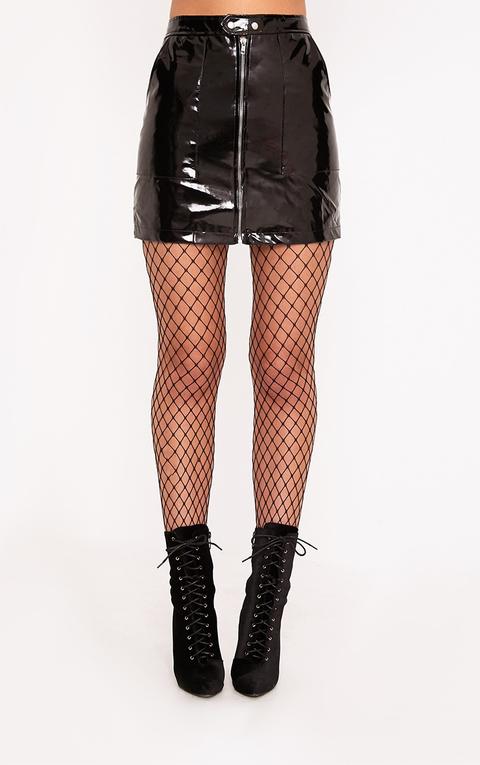 Elinor Black Zip Front Vinyl Mini Skirt