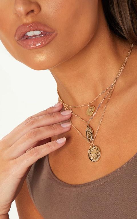 Gold Renaissance Triple Layered Coin Pendant Necklace