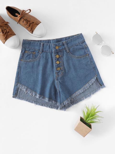 Shorts In Denim Grezzi Con Bottone
