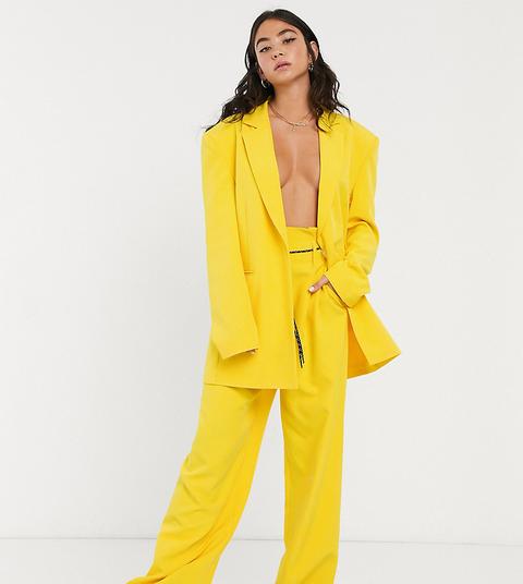 Pantalones De Cintura Paperbag Con Muletillas En Amarillo De Collusion