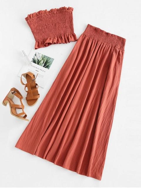 Conjunto De Falda Bandeau Top Y Maxi Chestnut Red