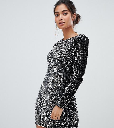 Parisian Petite - Hochgeschlossenes Paillettenkleid - Silber